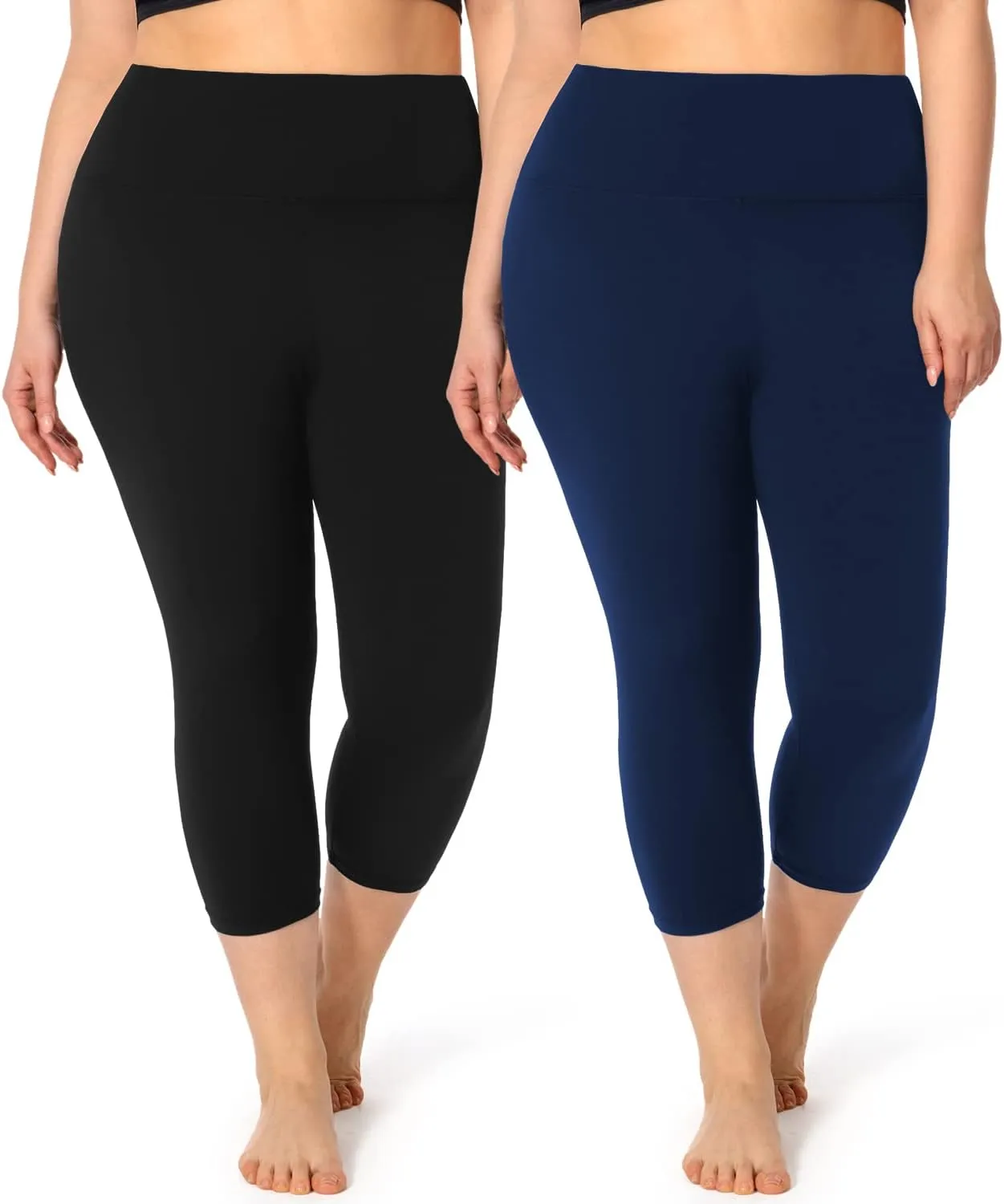 2 Pack Plus Size Capri Leggings for Curvy Women -1X-4X High Waisted Tummy Control&Soft Yoga Workout Gym Tights Pants