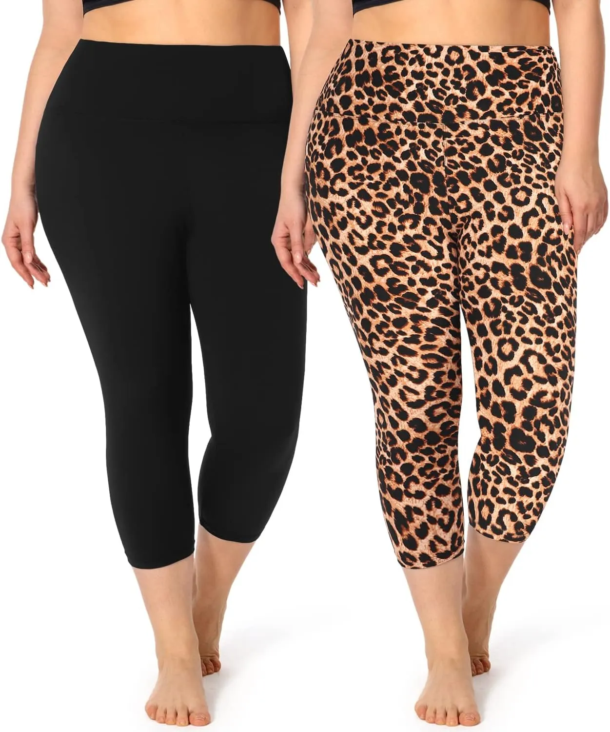 2 Pack Plus Size Capri Leggings for Curvy Women -1X-4X High Waisted Tummy Control&Soft Yoga Workout Gym Tights Pants