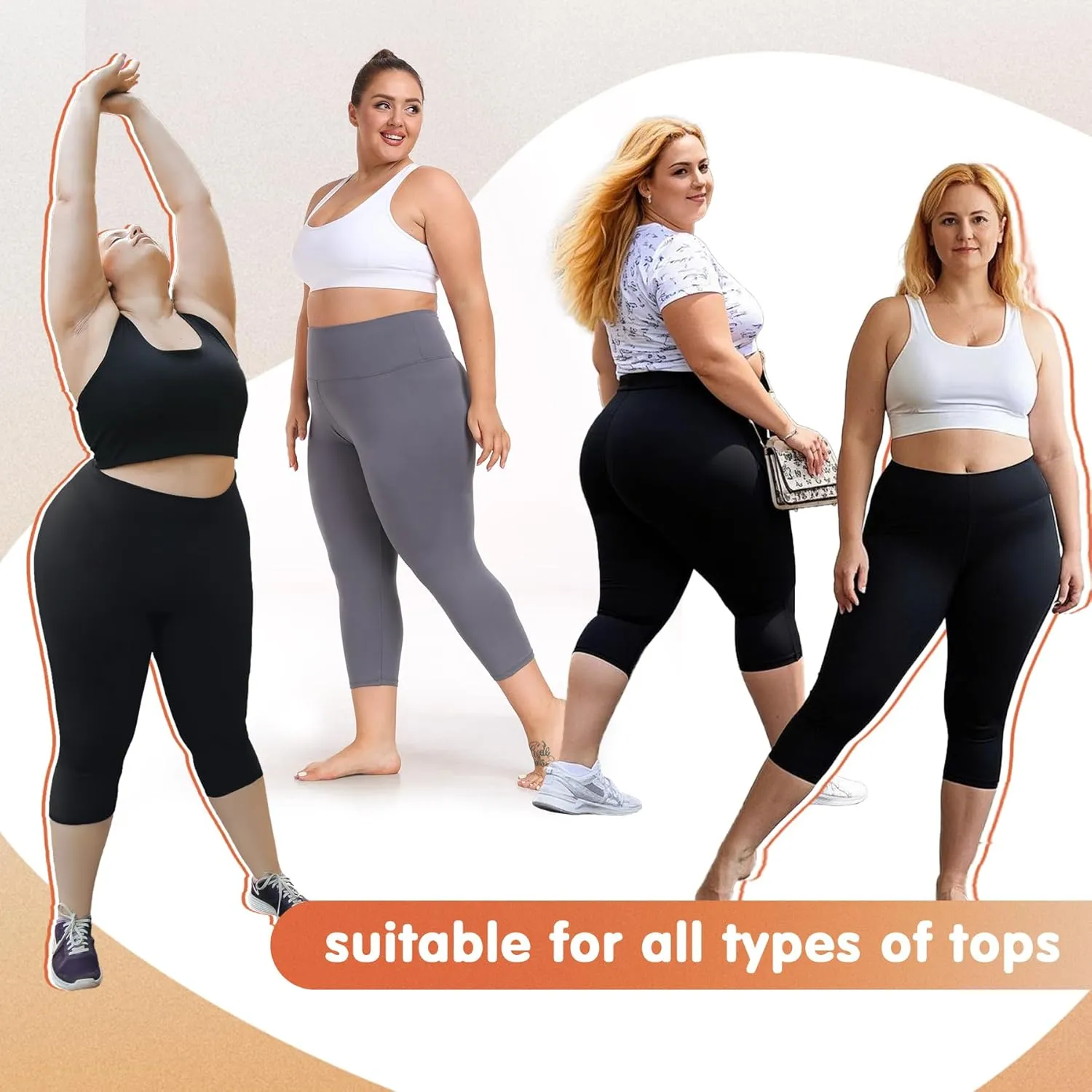 2 Pack Plus Size Capri Leggings for Curvy Women -1X-4X High Waisted Tummy Control&Soft Yoga Workout Gym Tights Pants
