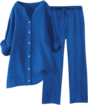2 Piece Sets for Women 2025 Sleeve Shirt Tops Pockets Pants Shirt Trousers Set Casual Sweatsuits Short Sleeve Tracksuit