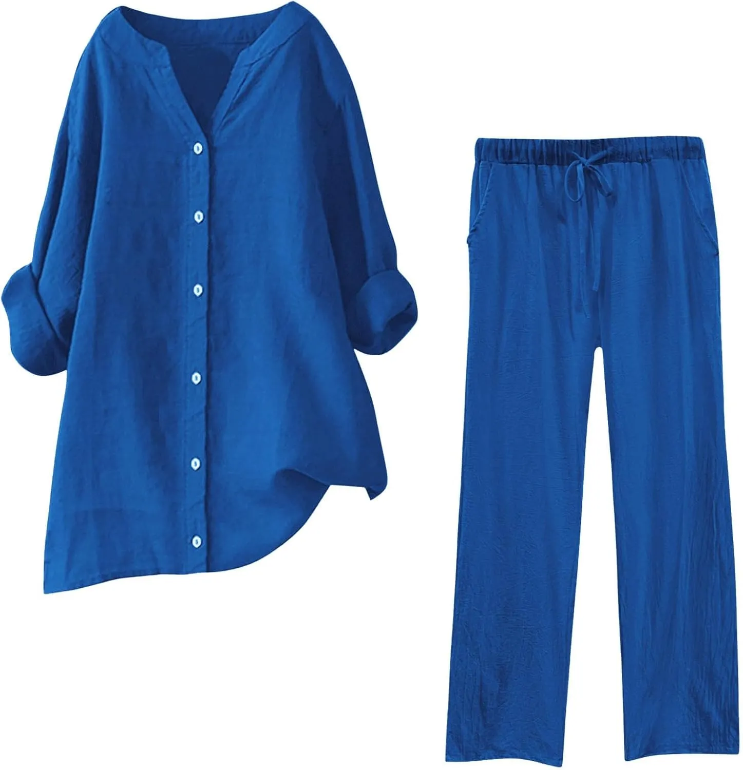 2 Piece Sets for Women 2025 Sleeve Shirt Tops Pockets Pants Shirt Trousers Set Casual Sweatsuits Short Sleeve Tracksuit