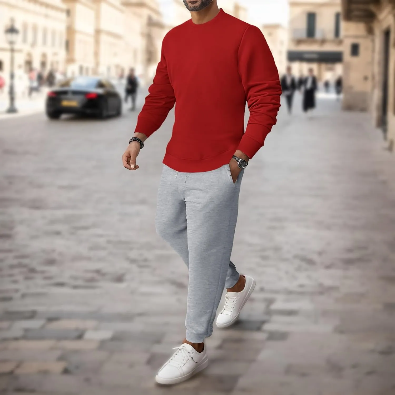 2023 Mens 2 Piece Outfits Tracksuit Set Winter Long Sleeve T Shirt Pants Set Fashion Stylish Plus Size Jogger Suit Sweatsuit