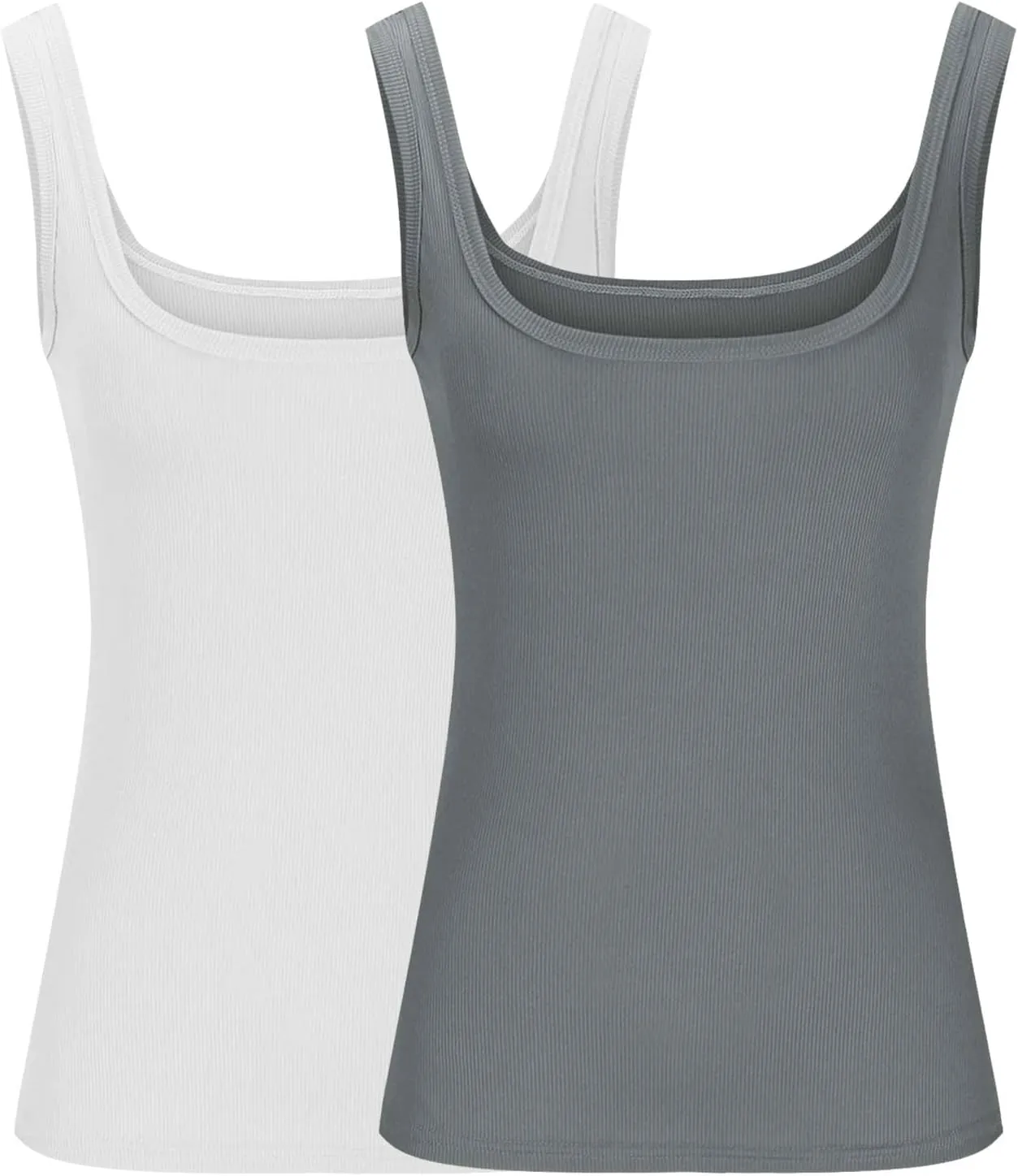 2PC Plus Size Tank Tops for Women Sexy Ribbed Workout Exercise Shirts Plus Size Slim Fit Sleeveless Basic Camis