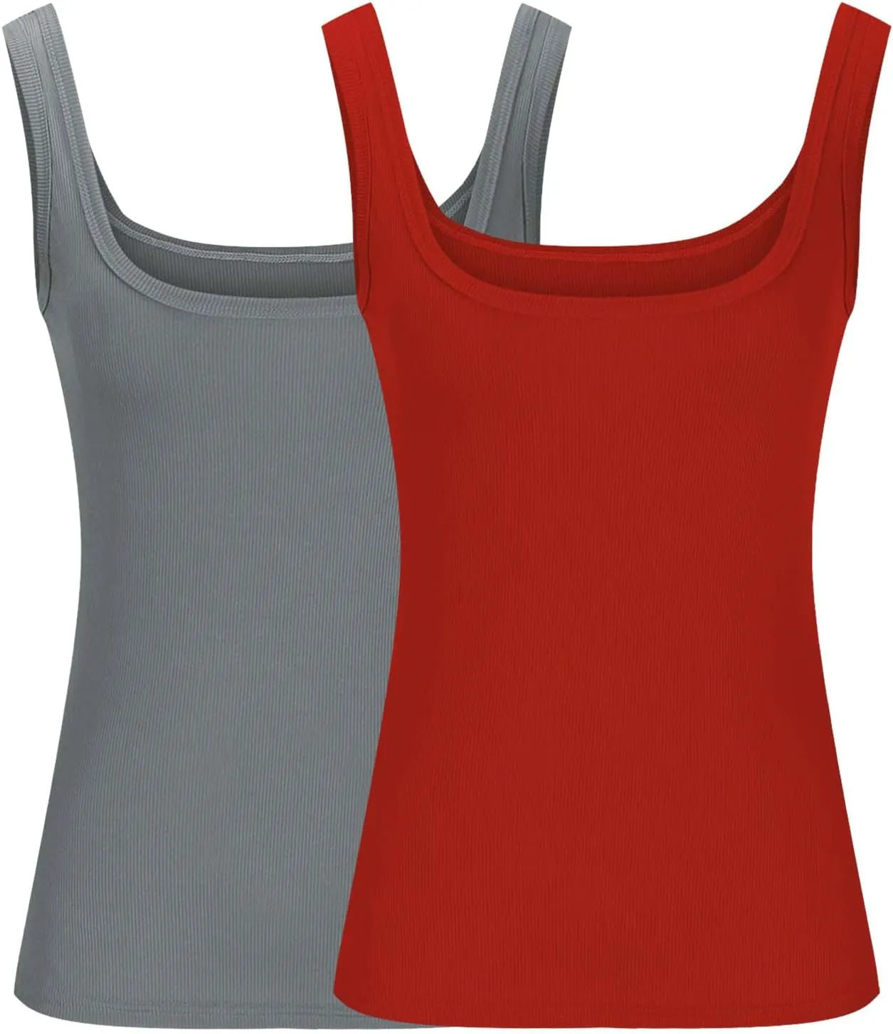 2PC Plus Size Tank Tops for Women Sexy Ribbed Workout Exercise Shirts Plus Size Slim Fit Sleeveless Basic Camis