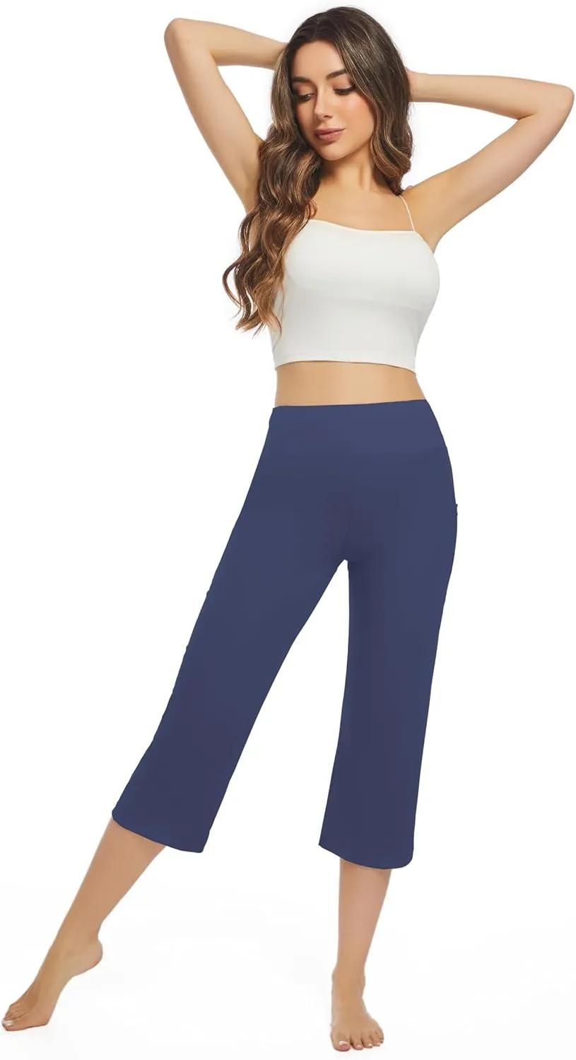 3 Pack Yoga Pants Women's Yoga Capris Pants High Waist Leggings Crop Athletic Exercise Workout Capris Straight Leg 21"