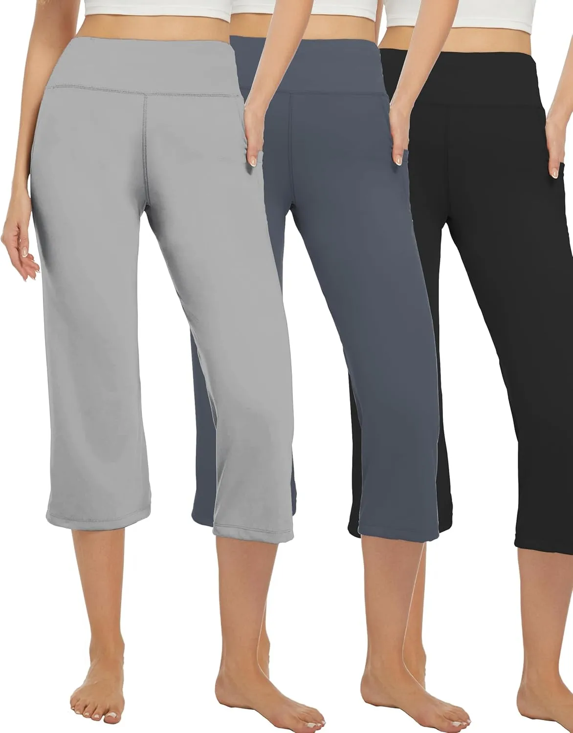 3 Pack Yoga Pants Women's Yoga Capris Pants High Waist Leggings Crop Athletic Exercise Workout Capris Straight Leg 21"