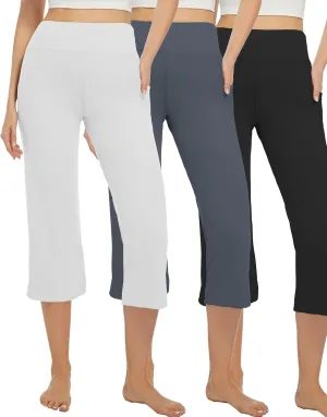 3 Pack Yoga Pants Women's Yoga Capris Pants High Waist Leggings Crop Athletic Exercise Workout Capris Straight Leg 21"