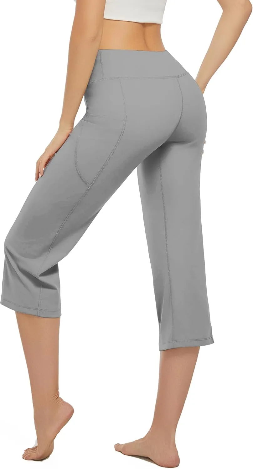 3 Pack Yoga Pants Women's Yoga Capris Pants High Waist Leggings Crop Athletic Exercise Workout Capris Straight Leg 21"