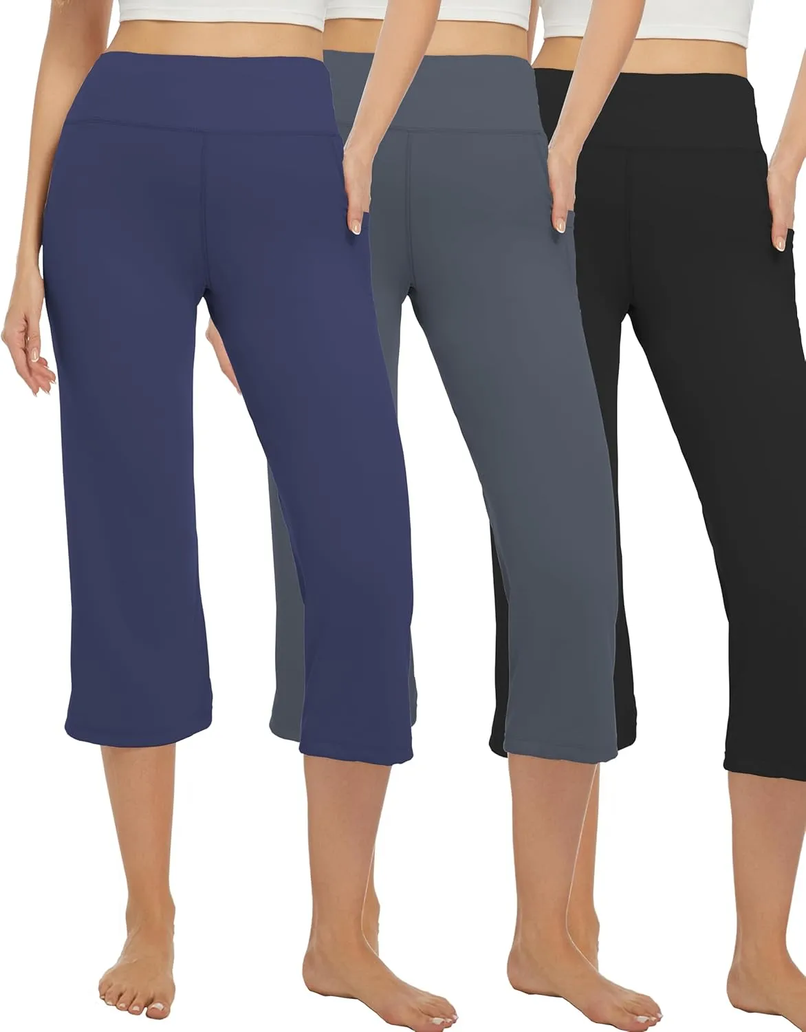 3 Pack Yoga Pants Women's Yoga Capris Pants High Waist Leggings Crop Athletic Exercise Workout Capris Straight Leg 21"