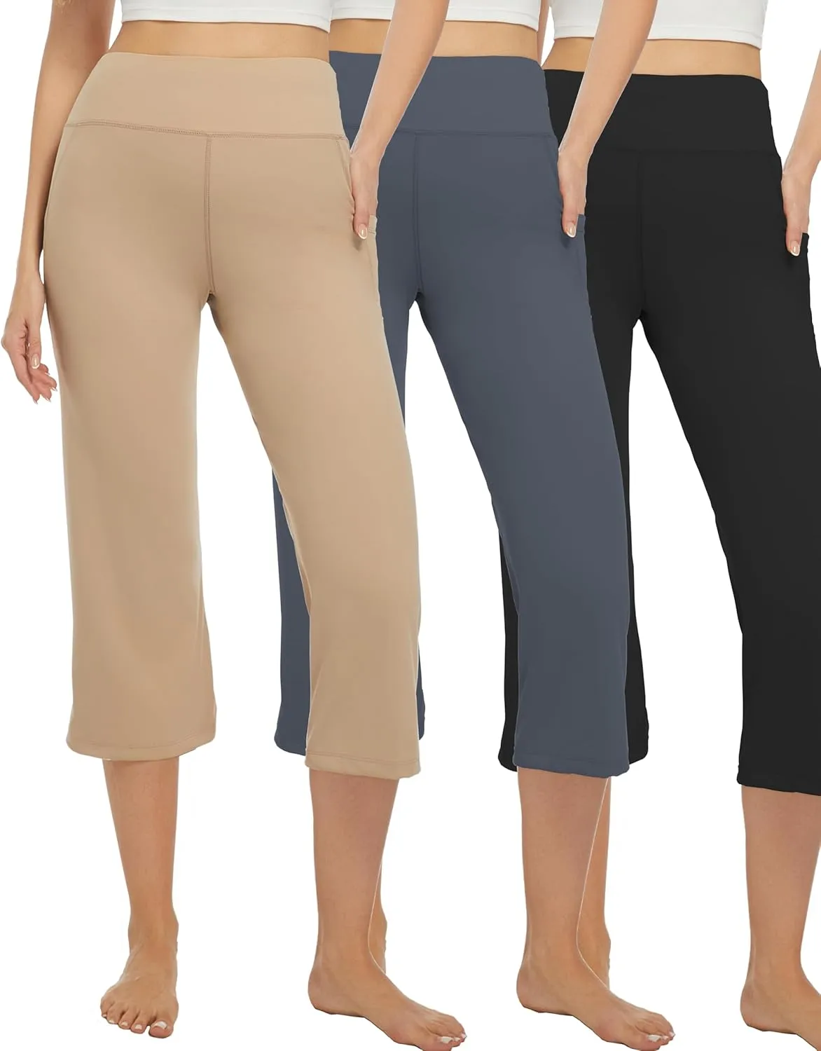 3 Pack Yoga Pants Women's Yoga Capris Pants High Waist Leggings Crop Athletic Exercise Workout Capris Straight Leg 21"