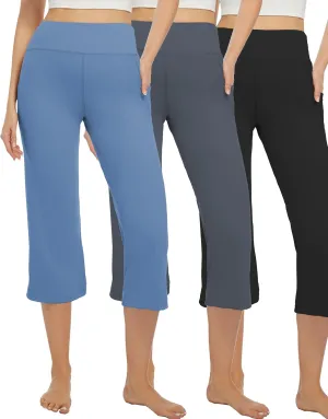 3 Pack Yoga Pants Women's Yoga Capris Pants High Waist Leggings Crop Athletic Exercise Workout Capris Straight Leg 21"