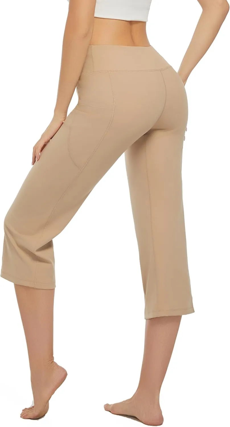 3 Pack Yoga Pants Women's Yoga Capris Pants High Waist Leggings Crop Athletic Exercise Workout Capris Straight Leg 21"