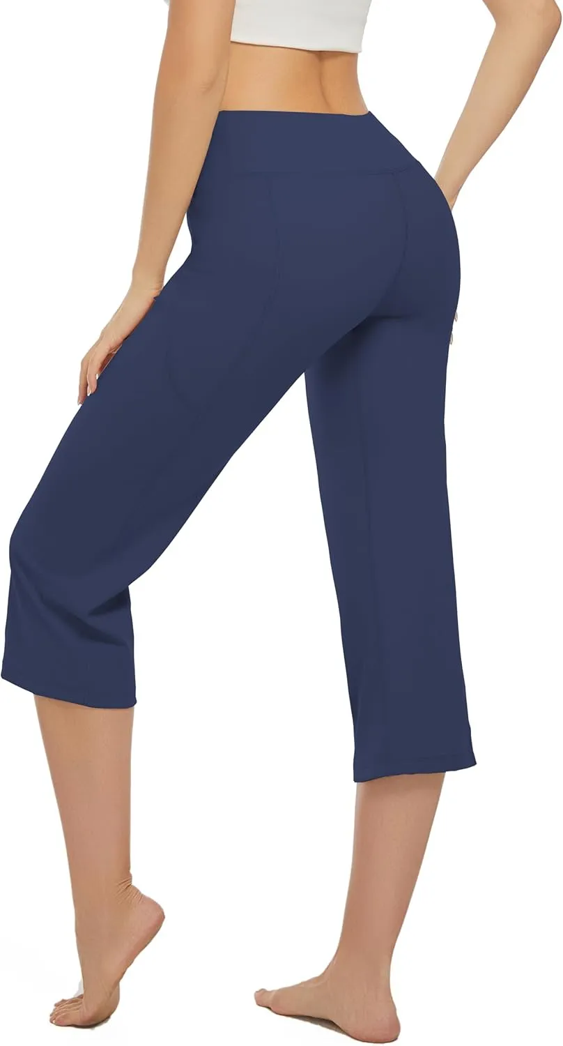 3 Pack Yoga Pants Women's Yoga Capris Pants High Waist Leggings Crop Athletic Exercise Workout Capris Straight Leg 21"