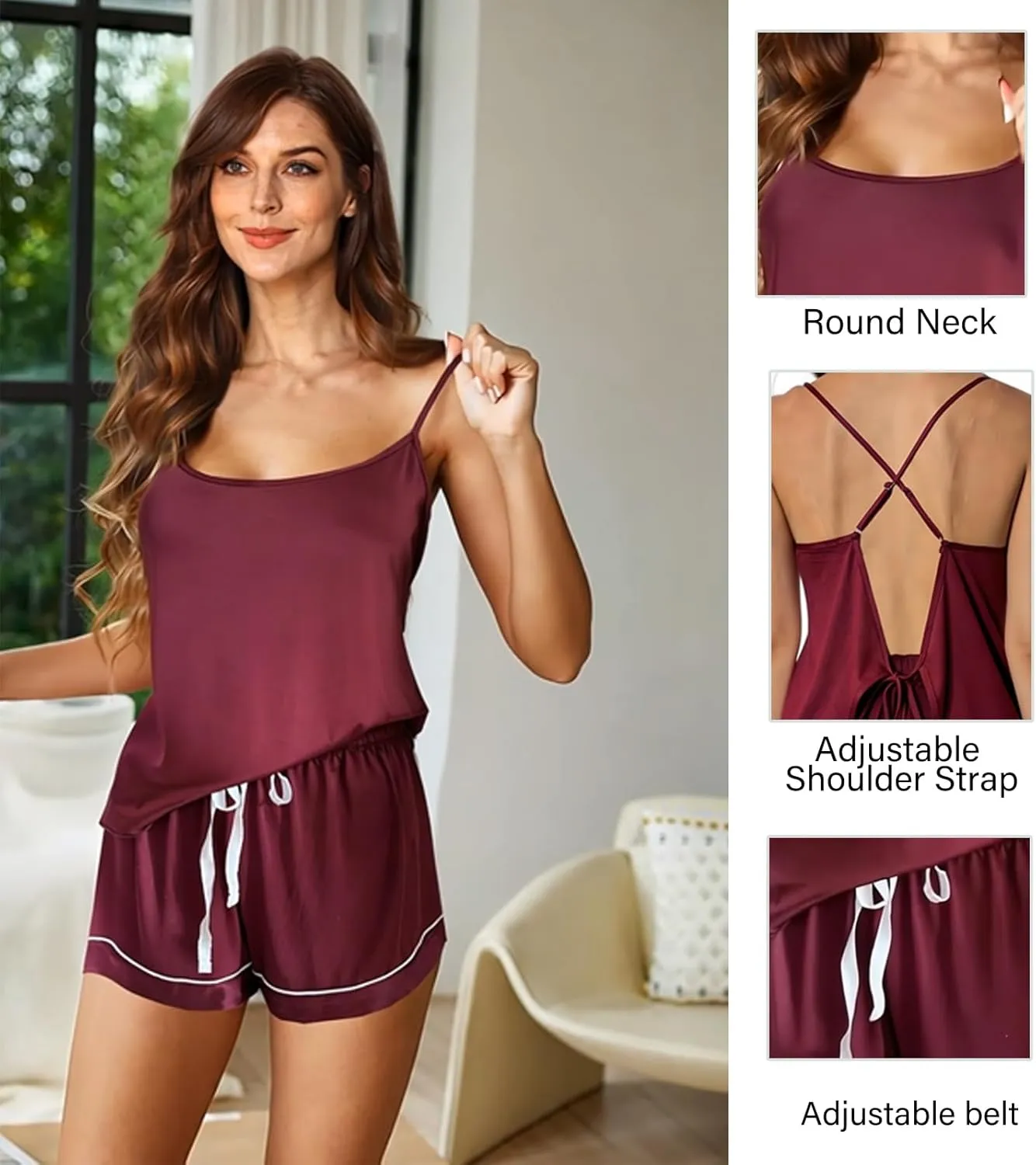3Pcs Womens Pajamas Set XS-4XL Soft Pajama Sets Cami Sexy Lingerie Sleepwear Pj Lounge Sets Pjs Set Loungewear