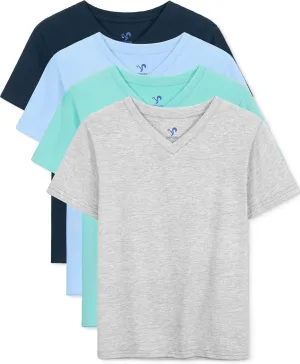 4 Pack Boys Shirts Short Sleeve Tees for Boys Cotton T Shirts V-Neck Tshirts Summer Tops 2-18 Years