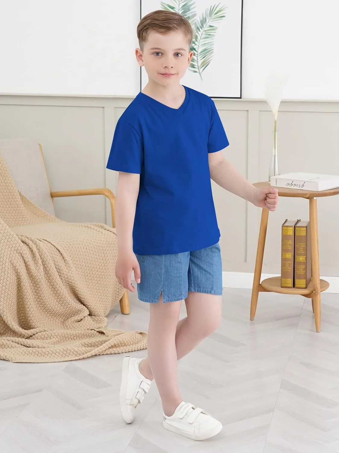 4 Pack Boys Shirts Short Sleeve Tees for Boys Cotton T Shirts V-Neck Tshirts Summer Tops 2-18 Years