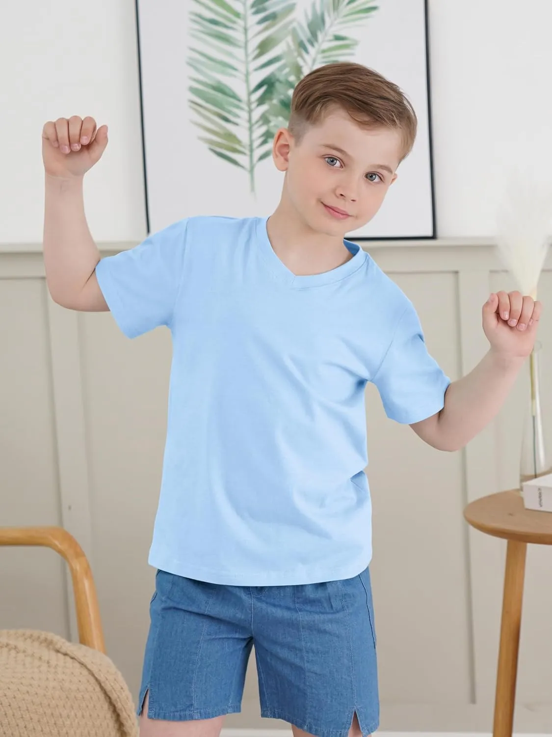 4 Pack Boys Shirts Short Sleeve Tees for Boys Cotton T Shirts V-Neck Tshirts Summer Tops 2-18 Years