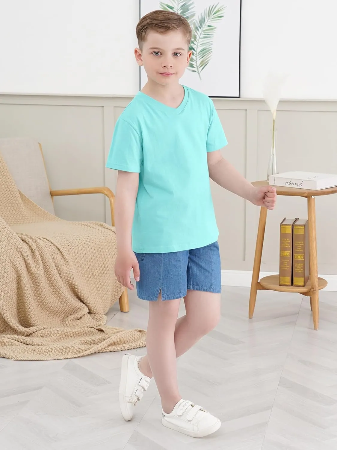 4 Pack Boys Shirts Short Sleeve Tees for Boys Cotton T Shirts V-Neck Tshirts Summer Tops 2-18 Years