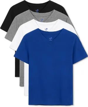 4 Pack Boys Shirts Short Sleeve Tees for Boys Cotton T Shirts V-Neck Tshirts Summer Tops 2-18 Years