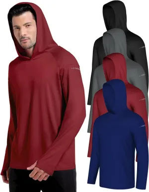 4 Pack Men's Sun Shirts UPF 50  Rash Guard Long Sleeve Sun Protection Hoodies UV Fishing Athletic Workout Hiking Hooded