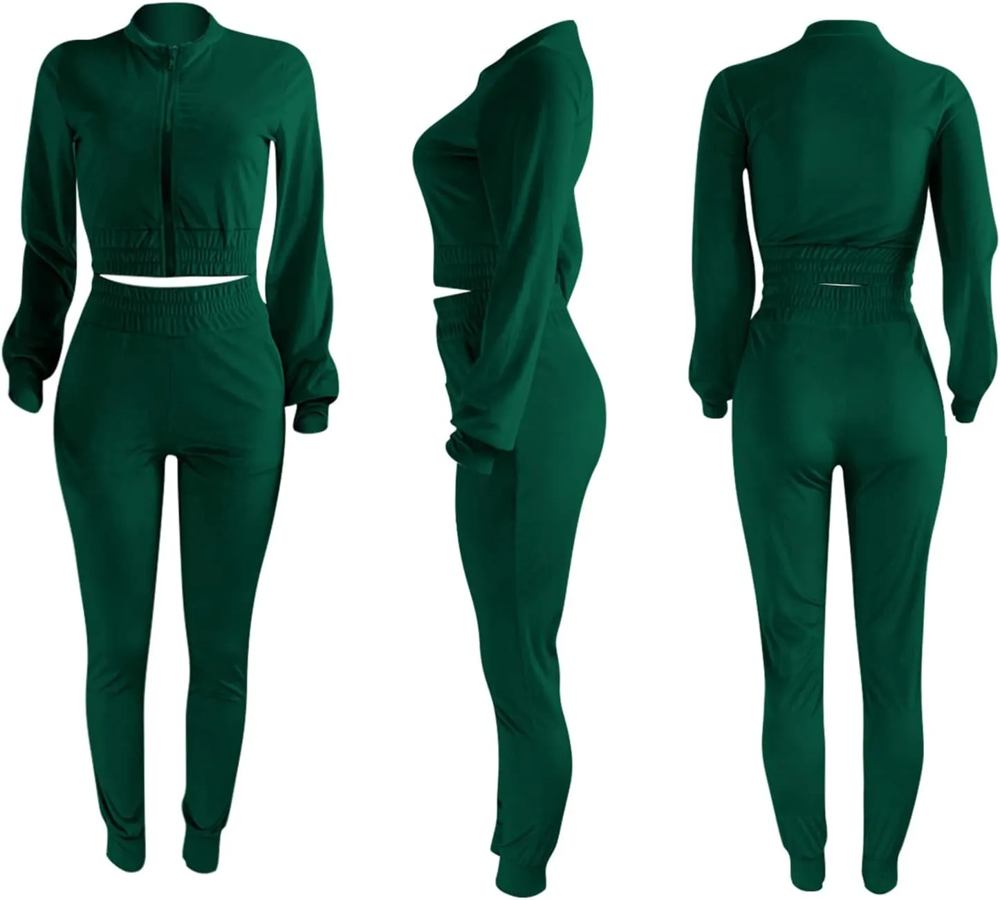 acelyn Womens Velvet Sweatsuit 2 Piece - Sexy V-Neck Zipper Crop Jacket Pockets Jogger Pants Tracksuit Outfits