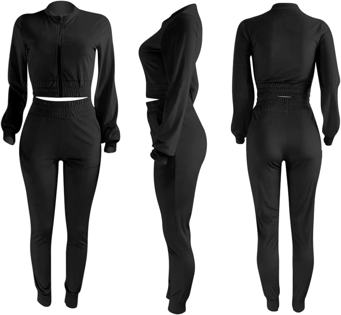 acelyn Womens Velvet Sweatsuit 2 Piece - Sexy V-Neck Zipper Crop Jacket Pockets Jogger Pants Tracksuit Outfits