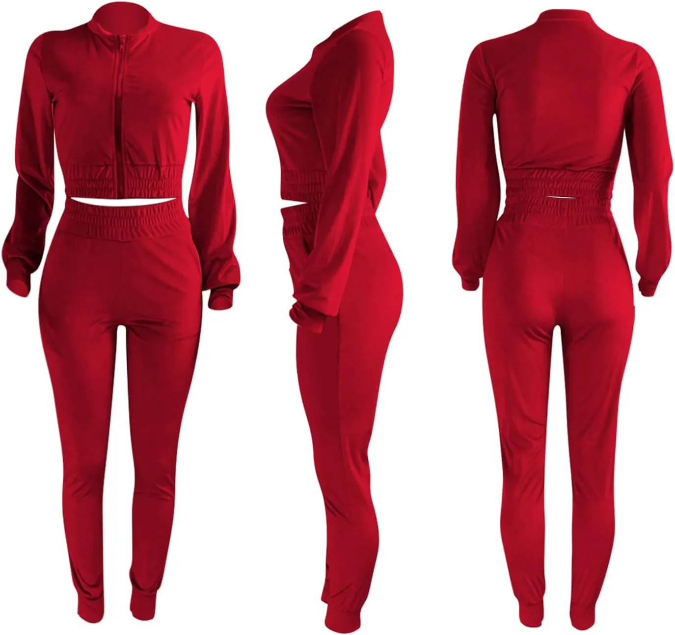 acelyn Womens Velvet Sweatsuit 2 Piece - Sexy V-Neck Zipper Crop Jacket Pockets Jogger Pants Tracksuit Outfits