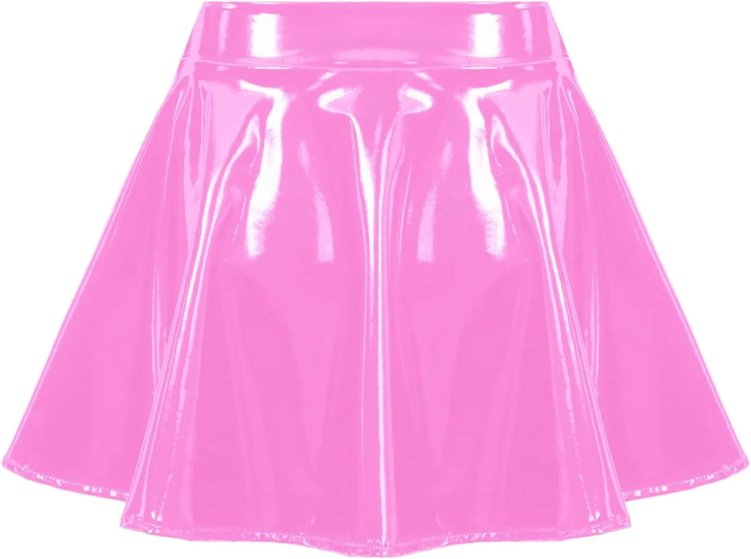 ACSUSS Women Latex Faux Leather Miniskirt for Clubwear Zipper High-Waisted Pleated Short Skirts