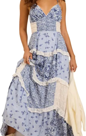 Adernlia Floral Maxi Dress, Adernia Patchwork Floral Maxi Dress Plus Size, V Neck Tiered Ruffle DressWomen