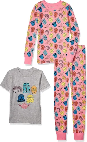 Amazon Essentials Disney | Marvel | Star Wars Babies, Toddlers, and Girls' Pajama Set, 4-Piece (Previously Spotted Zebra)