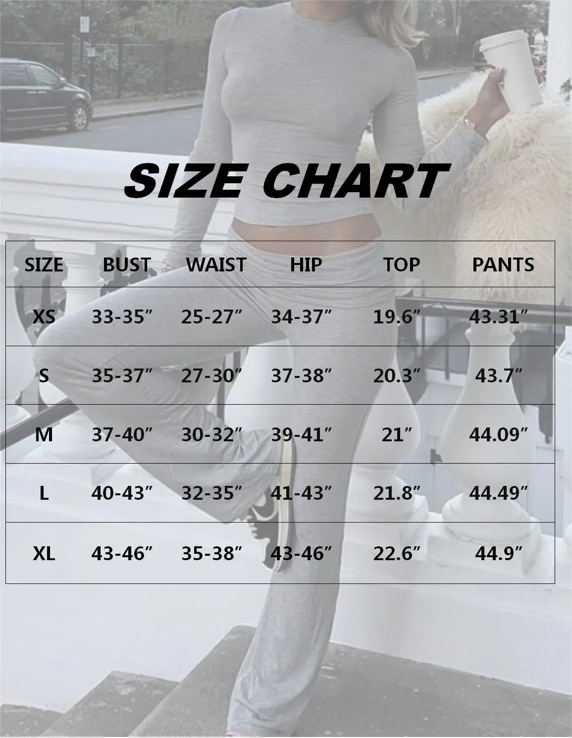 AYWA Women's 2 Piece Outfits Foldover Flare Pants Long Sleeve Crew Neck T-shirt Fitted Pajama Sets