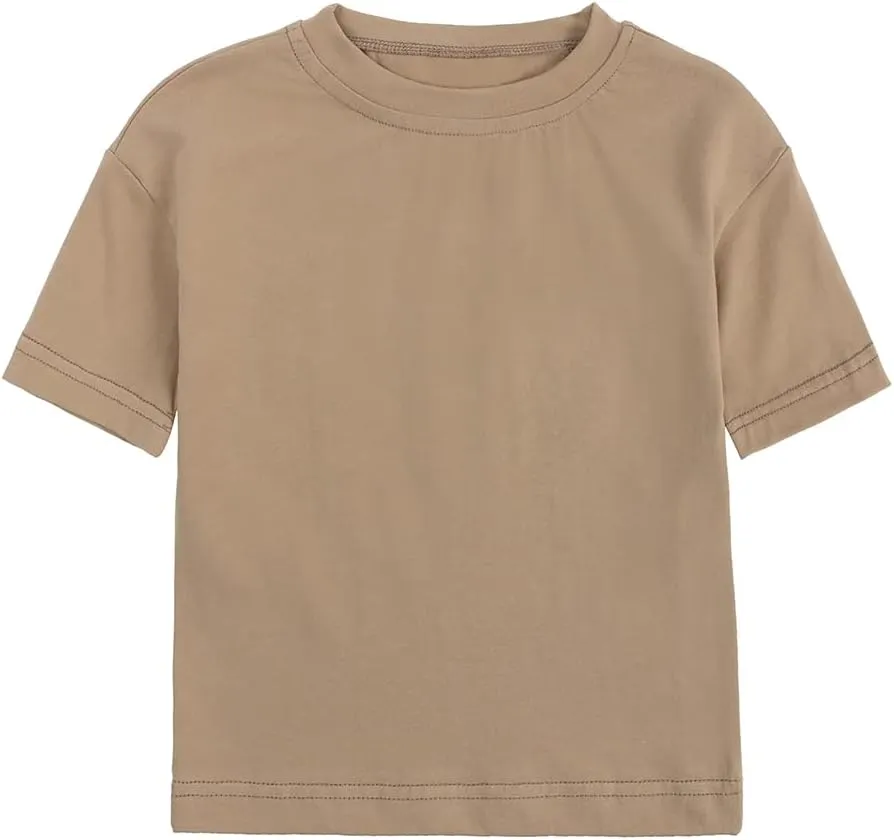 Baby Boys Girls Solid T-Shirts Crew Neck Short Sleeve Casual Tops Toddler Kids Summer Cotton Tees