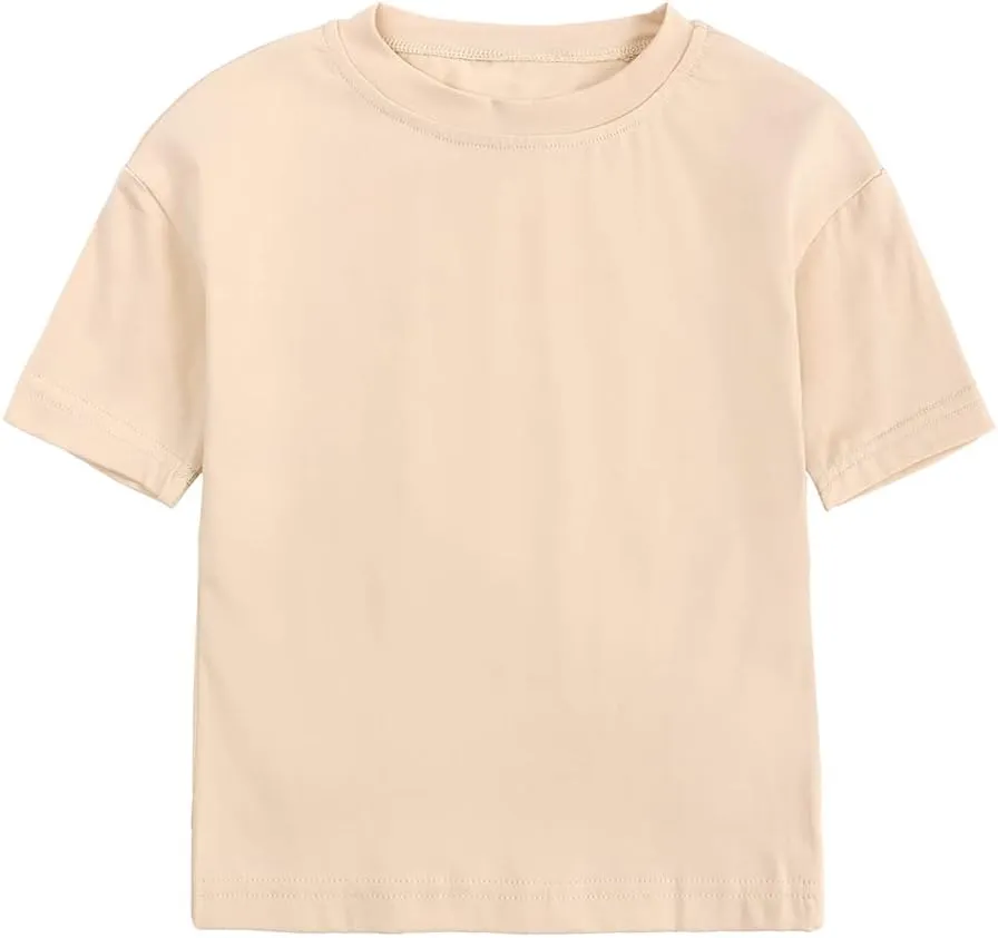 Baby Boys Girls Solid T-Shirts Crew Neck Short Sleeve Casual Tops Toddler Kids Summer Cotton Tees