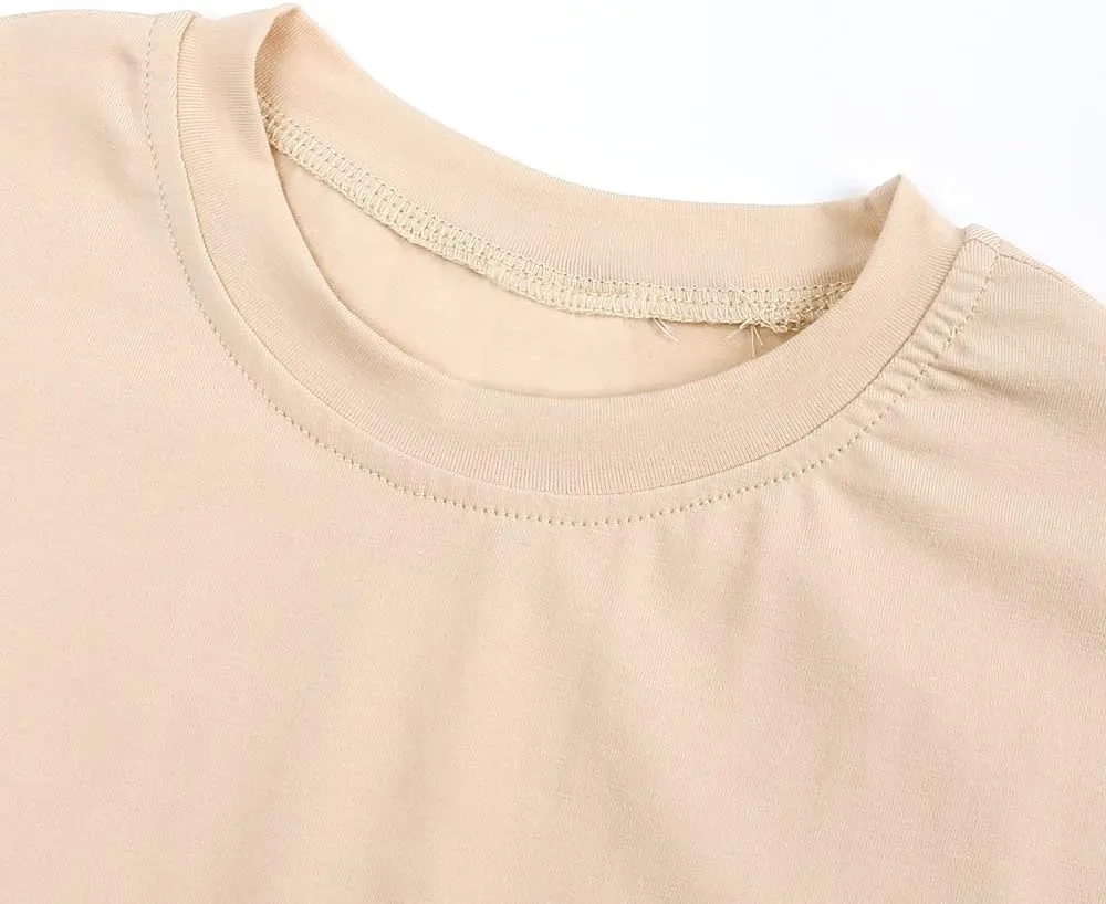 Baby Boys Girls Solid T-Shirts Crew Neck Short Sleeve Casual Tops Toddler Kids Summer Cotton Tees