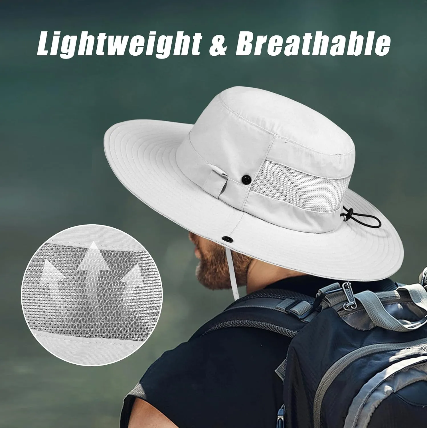 BEARAE Fishing Hat, UPF 50  UV Protection Hiking Beach Bucket Hat, Adjustable Waterproof Wide Brim Sun Hats for Men Women