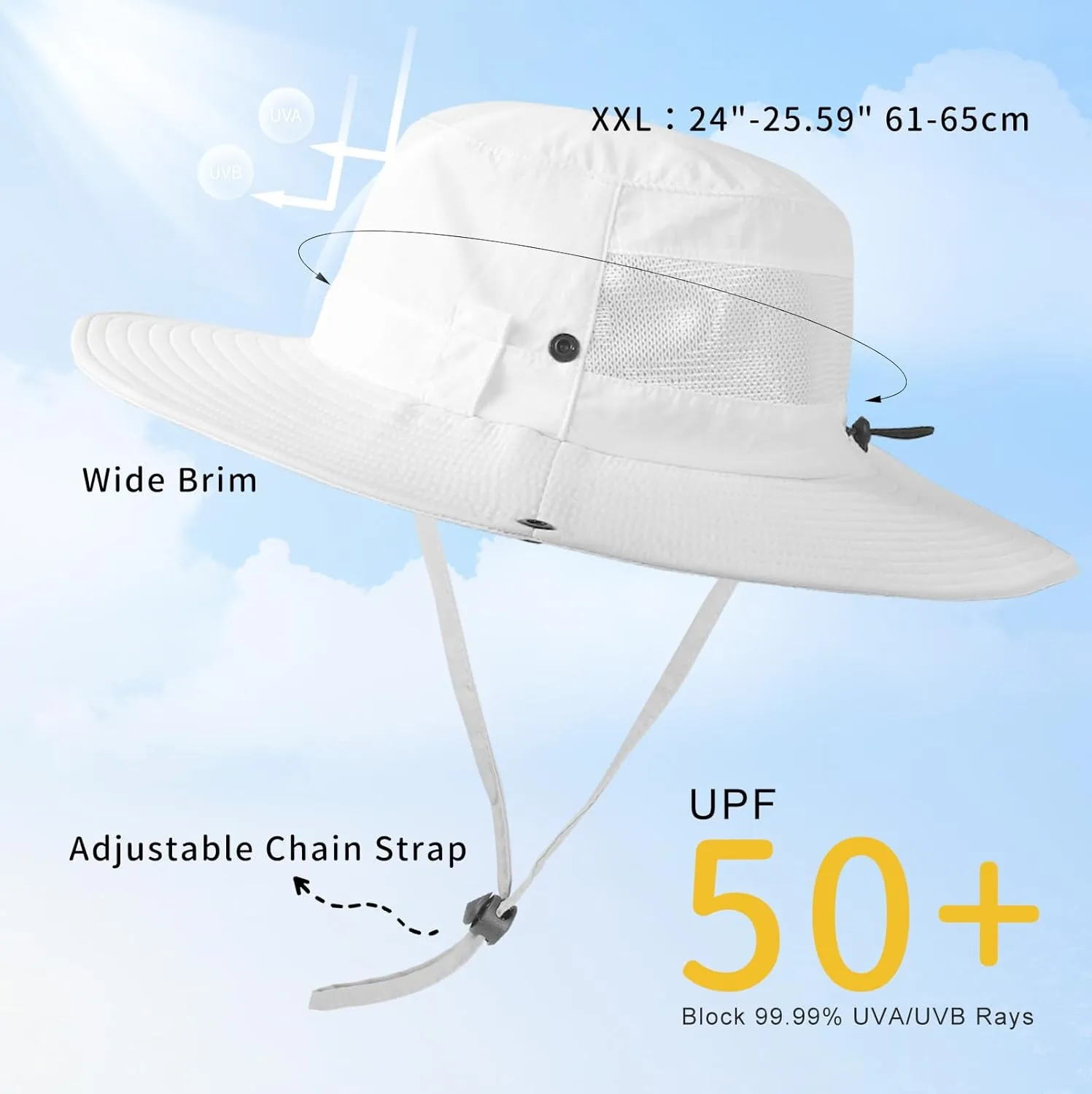 BEARAE Fishing Hat, UPF 50  UV Protection Hiking Beach Bucket Hat, Adjustable Waterproof Wide Brim Sun Hats for Men Women