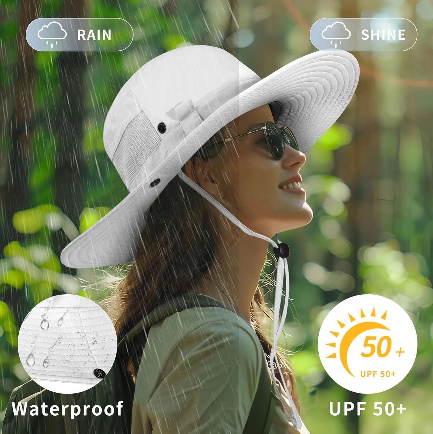 BEARAE Fishing Hat, UPF 50  UV Protection Hiking Beach Bucket Hat, Adjustable Waterproof Wide Brim Sun Hats for Men Women