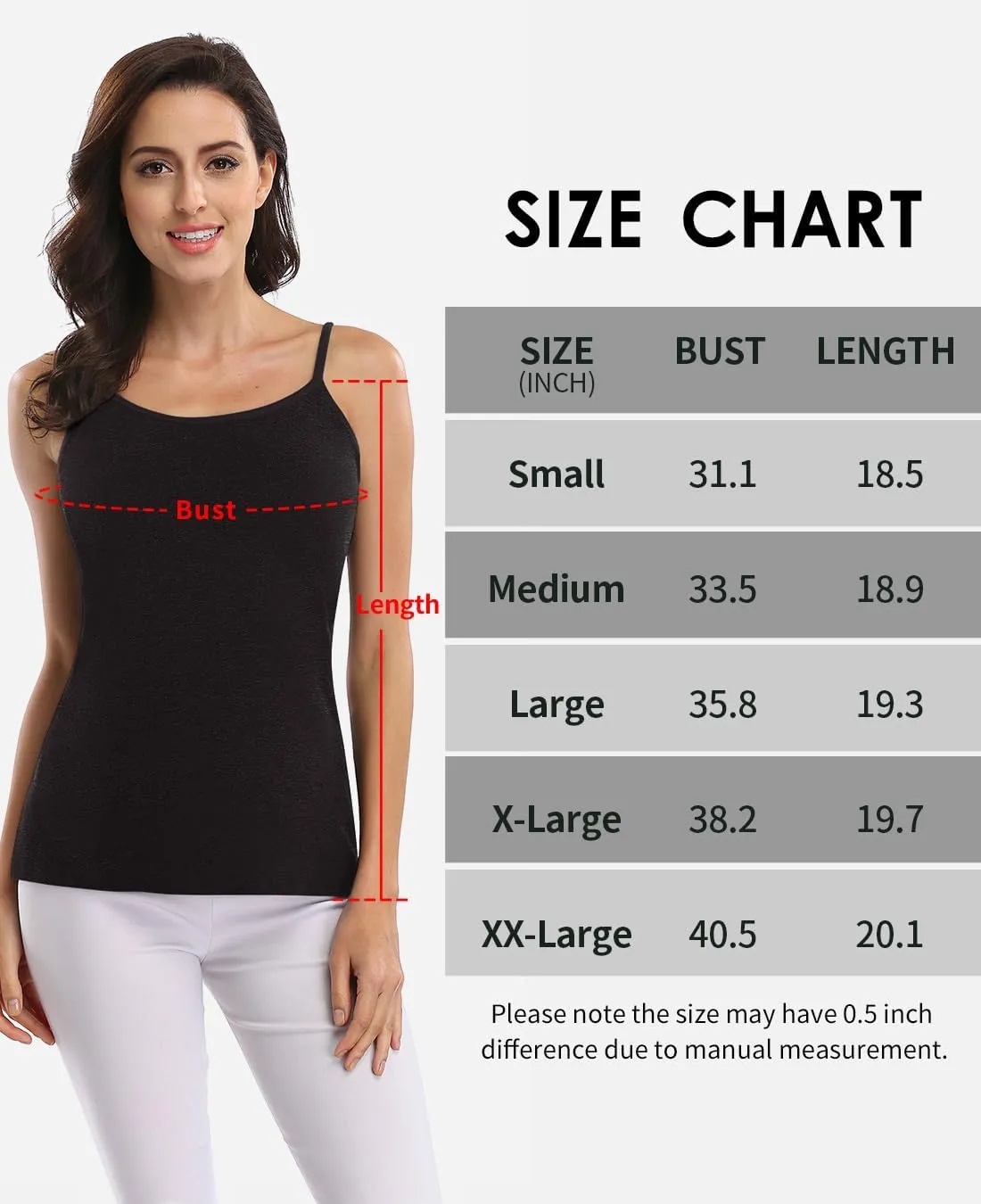 beautyin Cotton Camisole Tops for Women Shelf Bra Adjustable Spaghetti Strap Tank Top Basic Cami Undershirt