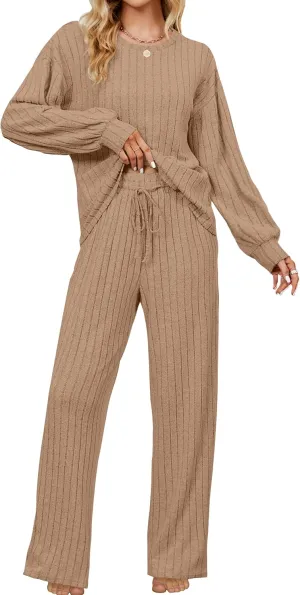 Blooming Jelly Womens Lounge Set Cute Long Sleeve Pajama Sets Casual 2 Piece Pj Outfit Fall Sleepwear Pockets