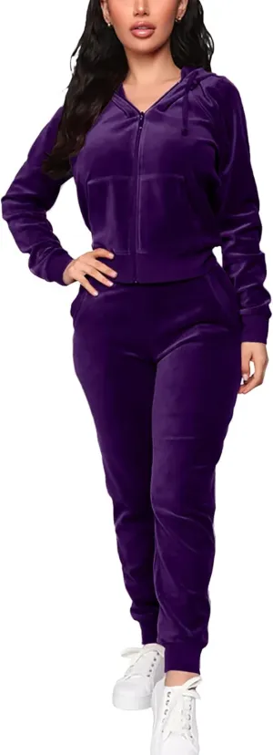 BOGURST Velour Tracksuit Set Womens Sweatshirt Full Zip Hoodie Sweatsuit and Casual Jogger with Pockets