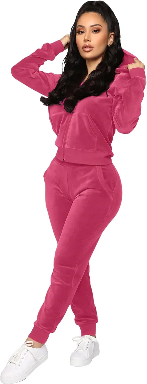 BOGURST Velour Tracksuit Set Womens Sweatshirt Full Zip Hoodie Sweatsuit and Casual Jogger with Pockets