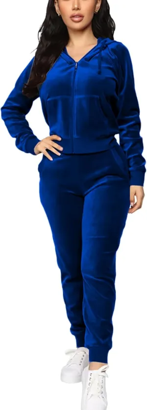 BOGURST Velour Tracksuit Set Womens Sweatshirt Full Zip Hoodie Sweatsuit and Casual Jogger with Pockets