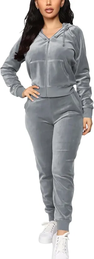 BOGURST Velour Tracksuit Set Womens Sweatshirt Full Zip Hoodie Sweatsuit and Casual Jogger with Pockets