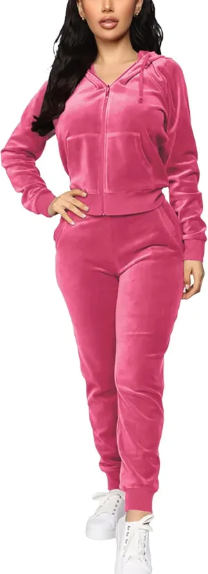 BOGURST Velour Tracksuit Set Womens Sweatshirt Full Zip Hoodie Sweatsuit and Casual Jogger with Pockets