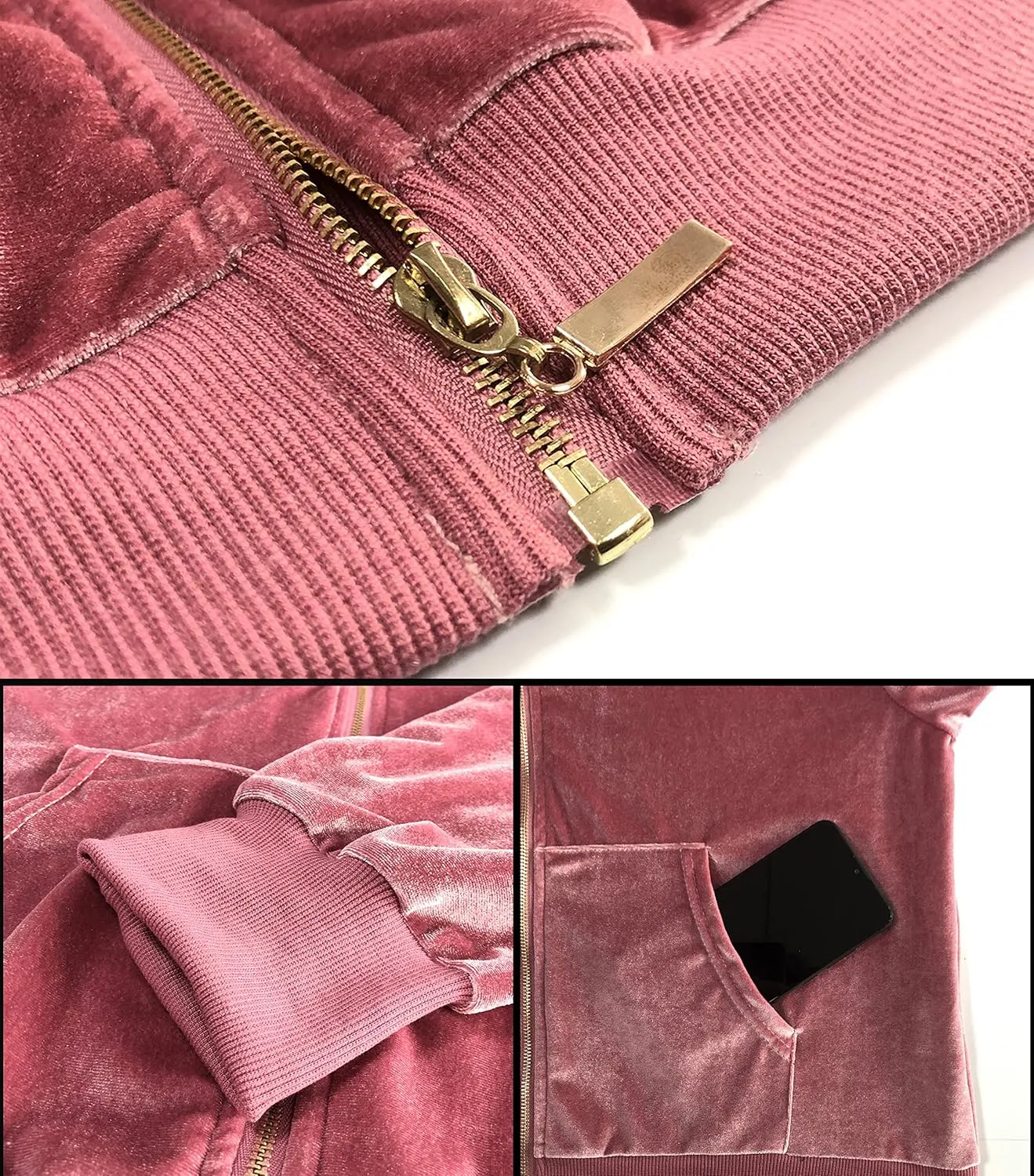 BOGURST Velour Tracksuit Set Womens Sweatshirt Full Zip Hoodie Sweatsuit and Casual Jogger with Pockets