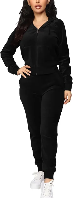 BOGURST Velour Tracksuit Set Womens Sweatshirt Full Zip Hoodie Sweatsuit and Casual Jogger with Pockets