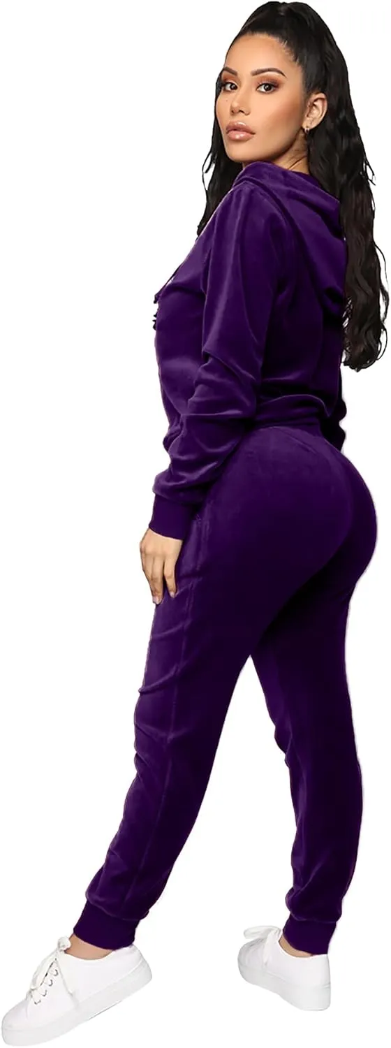BOGURST Velour Tracksuit Set Womens Sweatshirt Full Zip Hoodie Sweatsuit and Casual Jogger with Pockets