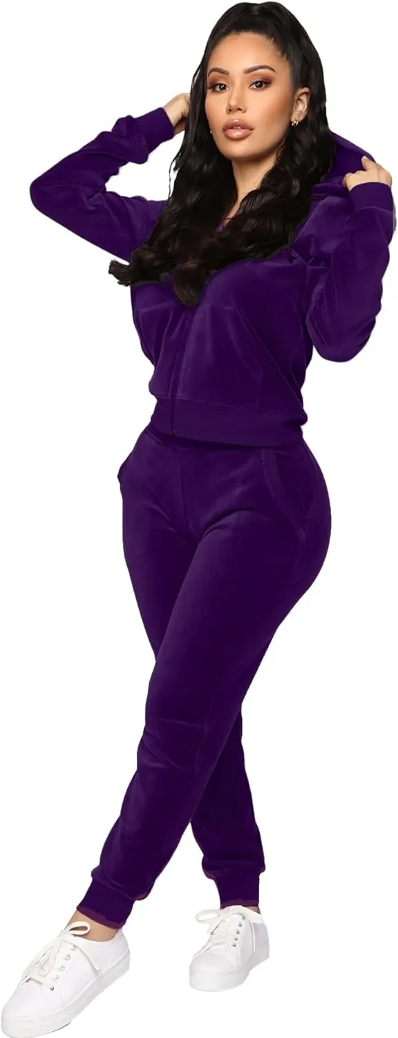 BOGURST Velour Tracksuit Set Womens Sweatshirt Full Zip Hoodie Sweatsuit and Casual Jogger with Pockets