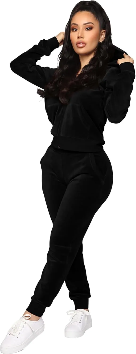 BOGURST Velour Tracksuit Set Womens Sweatshirt Full Zip Hoodie Sweatsuit and Casual Jogger with Pockets