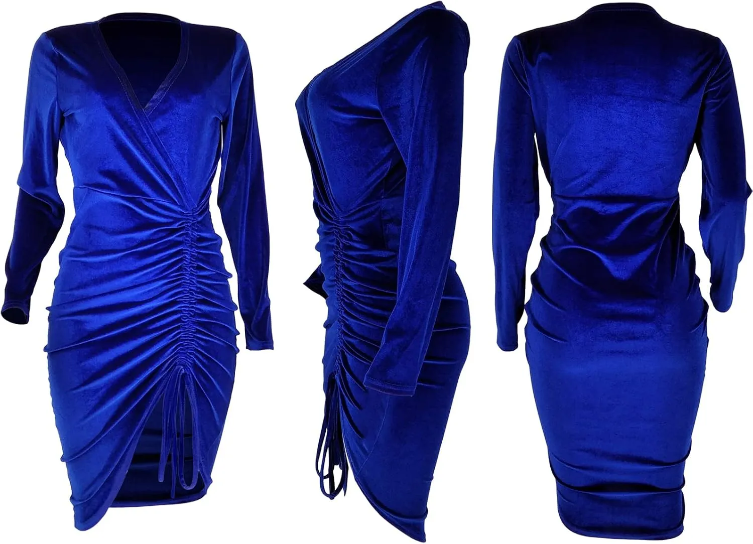BOGURST Winter Velour Dress for Women Wrap Deep V Neck Long Sleeve Midi Dress Cocktail Party Bodycon Dress